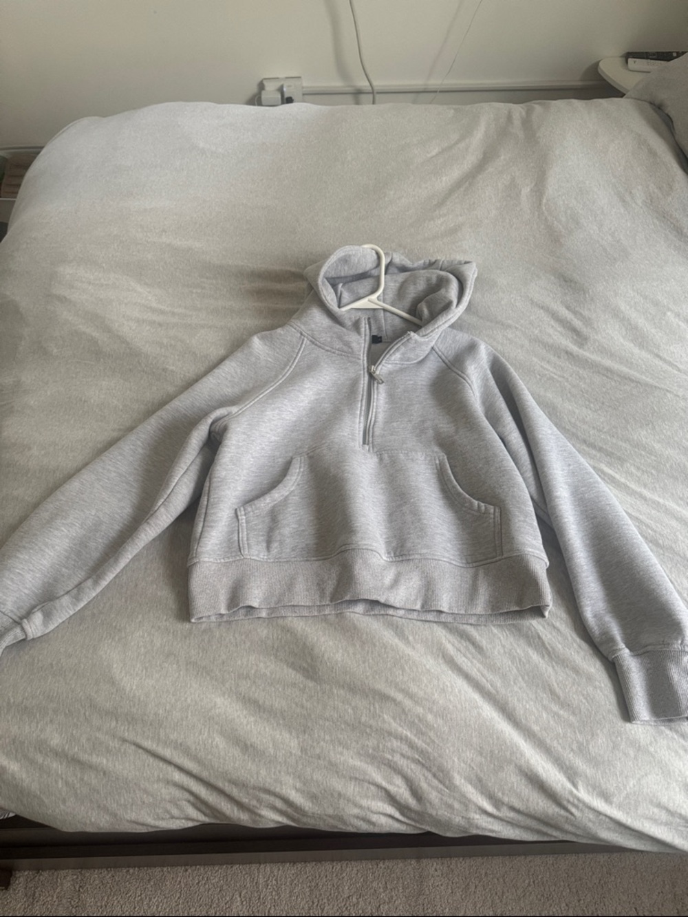 Women's Light Gray Half-Zip Hoodie Sweatshirt